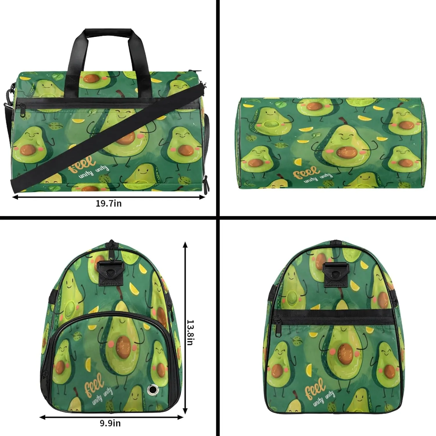 Gym Bag for Women Men Fruit Cute Cartoon Kiwifruit Travel Duffle Bag with Shoe Compartment Waterproof Sports Tote Bags Large Overnight Weekender Bags for Travel Swimming Gym Yoga Dance