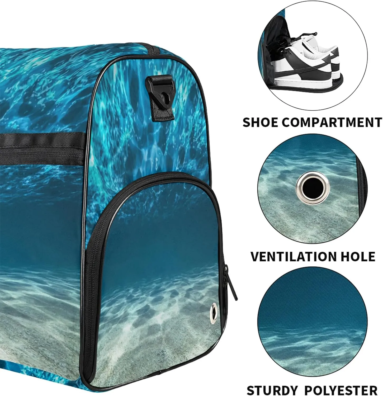 Gym Bag for Women Men Ocean Blue Seabed Travel Duffle Bag with Shoe Compartment Waterproof Sports Tote Bags Large Overnight Weekender Bags for Travel Swimming Gym Yoga Dance