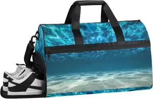 Gym Bag for Women Men Ocean Blue Seabed Travel Duffle Bag with Shoe Compartment Waterproof Sports Tote Bags Large Overnight Weekender Bags for Travel Swimming Gym Yoga Dance