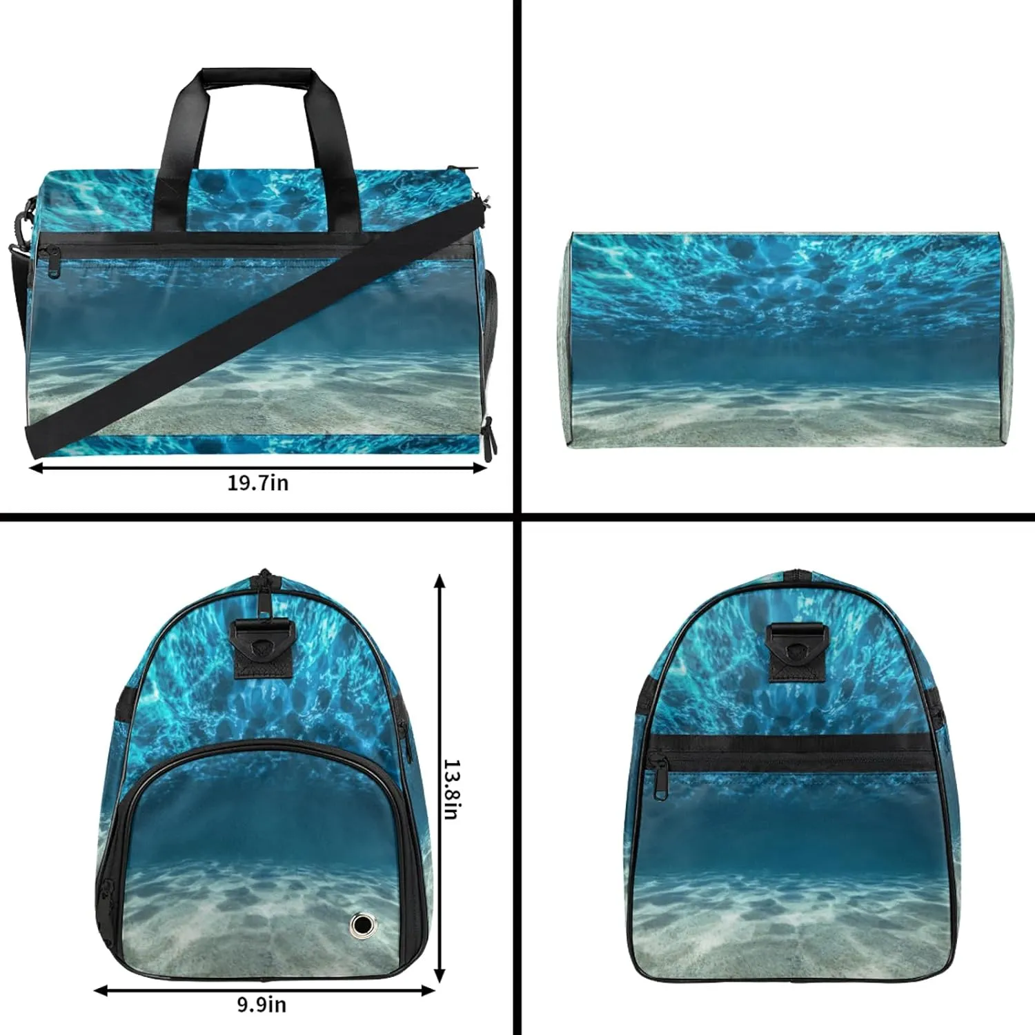 Gym Bag for Women Men Ocean Blue Seabed Travel Duffle Bag with Shoe Compartment Waterproof Sports Tote Bags Large Overnight Weekender Bags for Travel Swimming Gym Yoga Dance