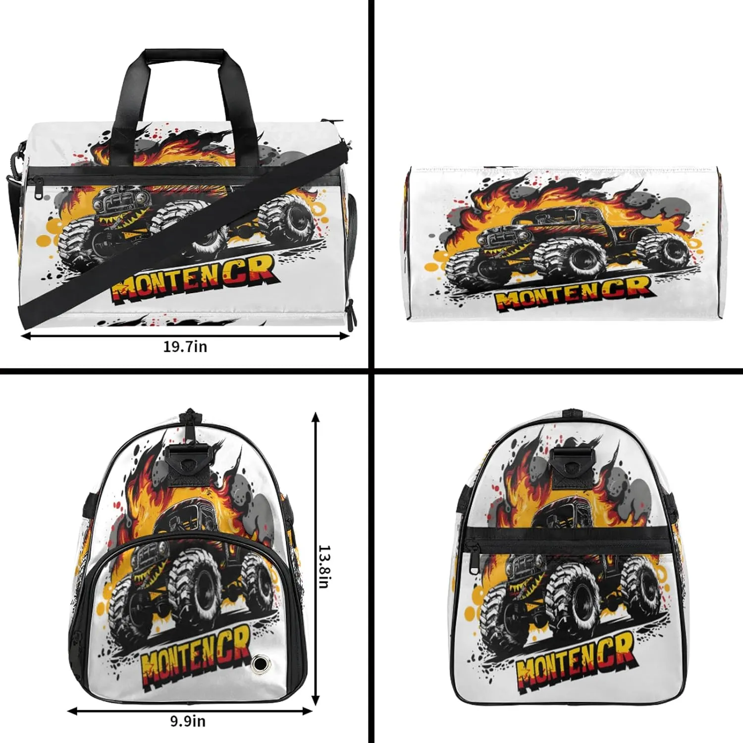 Gym Bag for Women Men Truck Abstract Fire Travel Duffle Bag with Shoe Compartment Waterproof Sports Tote Bags Large Overnight Weekender Bags for Travel Swimming Gym Yoga Dance