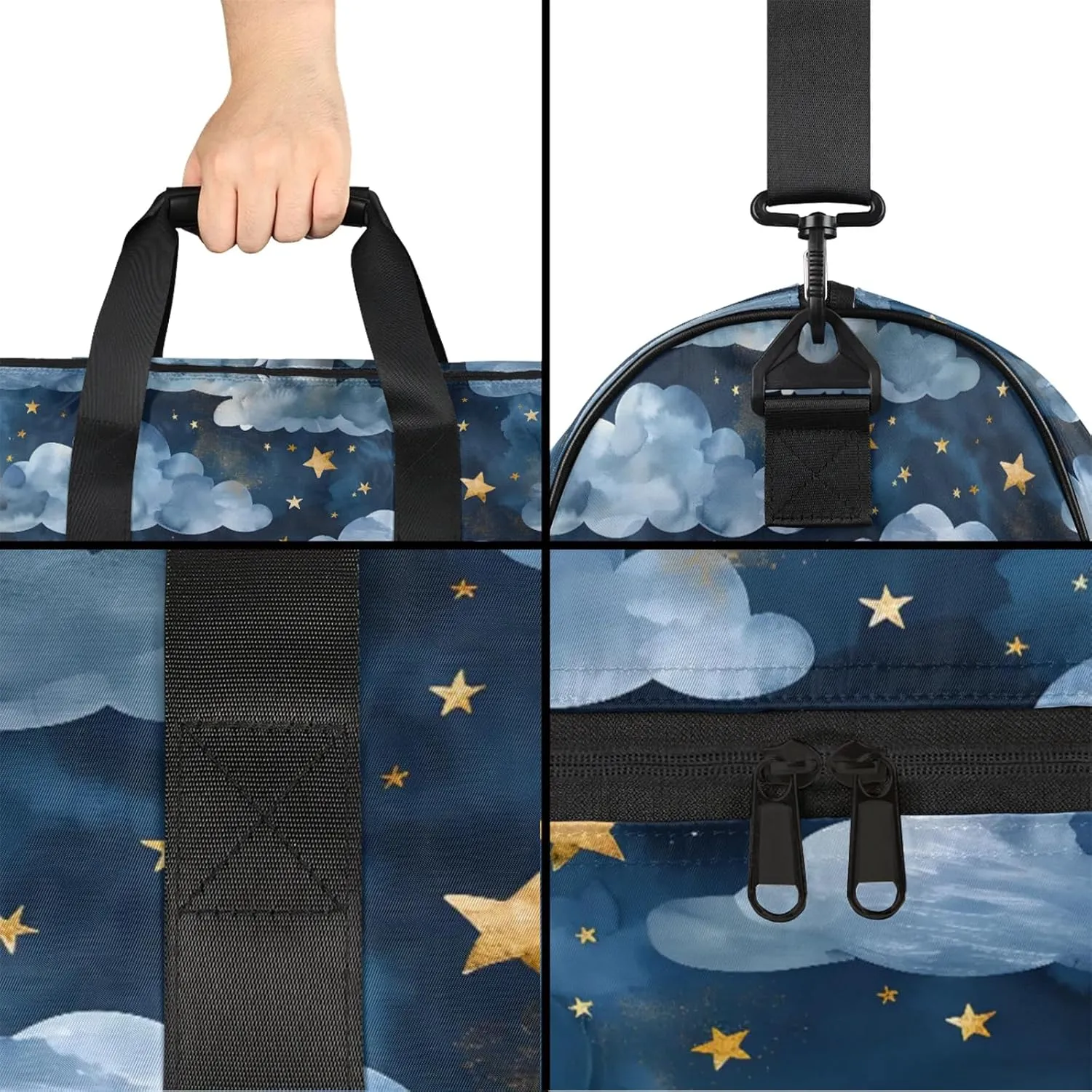 Gym Bag for Women Men Watercolor Blue Clouds Travel Duffle Bag with Shoe Compartment Waterproof Sports Tote Bags Large Overnight Weekender Bags for Travel Swimming Gym Yoga Dance