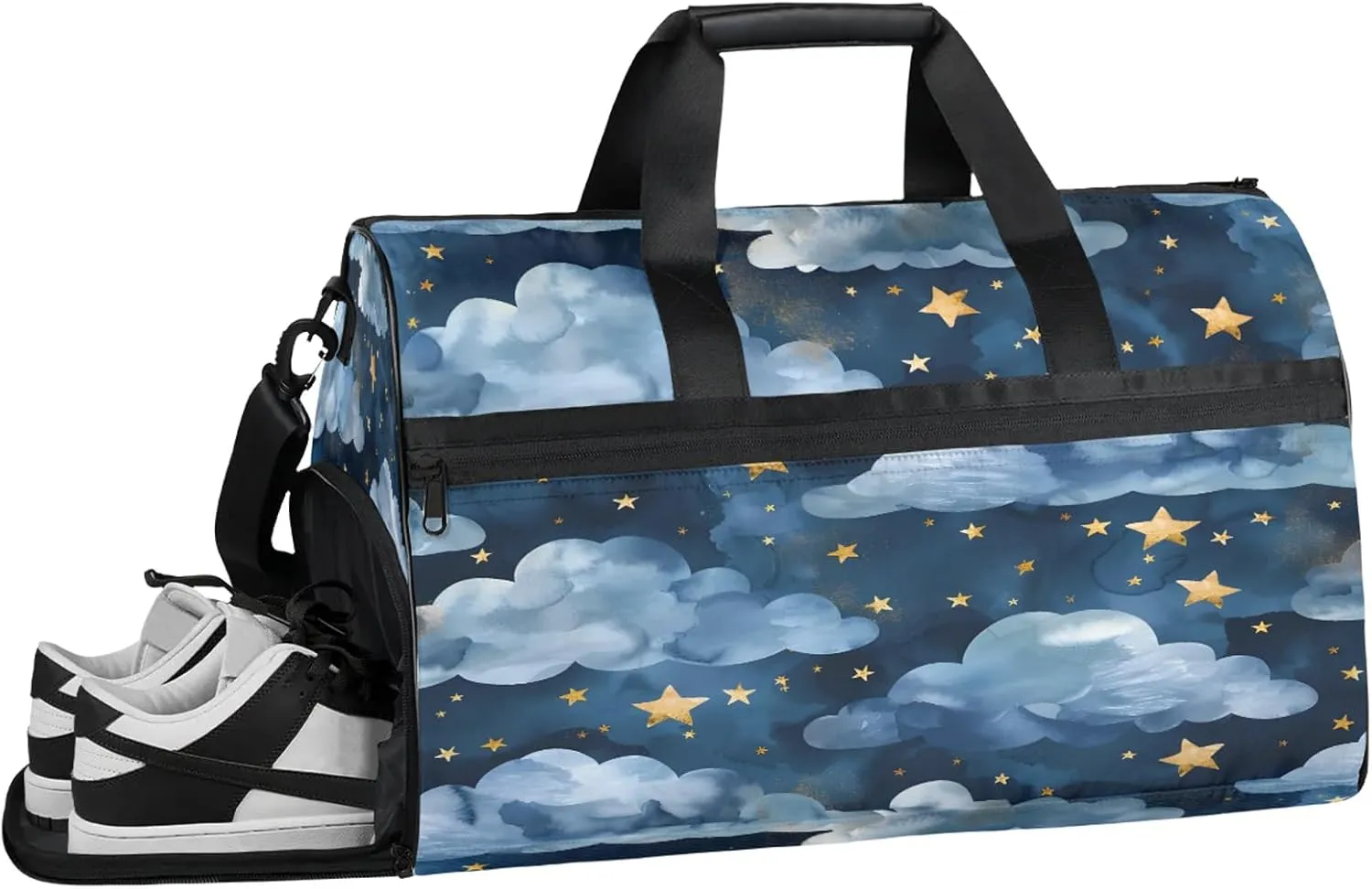 Gym Bag for Women Men Watercolor Blue Clouds Travel Duffle Bag with Shoe Compartment Waterproof Sports Tote Bags Large Overnight Weekender Bags for Travel Swimming Gym Yoga Dance