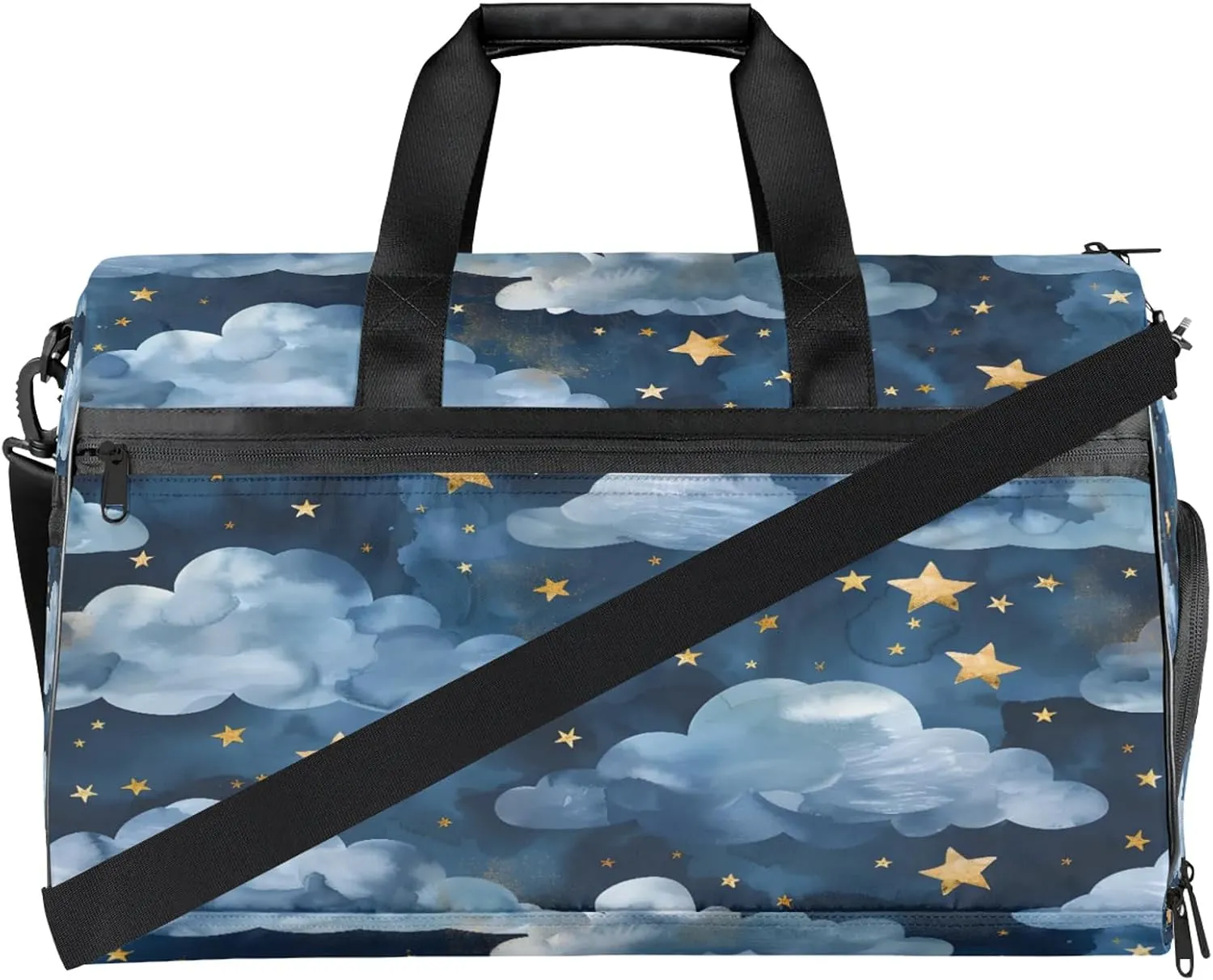 Gym Bag for Women Men Watercolor Blue Clouds Travel Duffle Bag with Shoe Compartment Waterproof Sports Tote Bags Large Overnight Weekender Bags for Travel Swimming Gym Yoga Dance