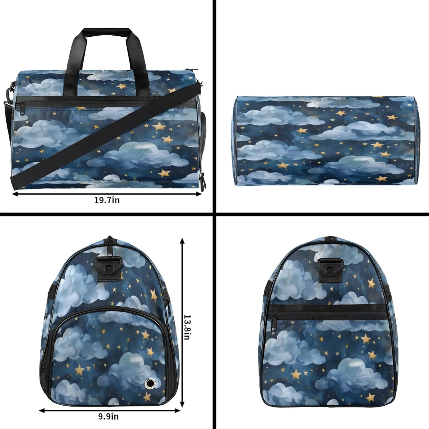 Gym Bag for Women Men Watercolor Blue Clouds Travel Duffle Bag with Shoe Compartment Waterproof Sports Tote Bags Large Overnight Weekender Bags for Travel Swimming Gym Yoga Dance