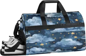 Gym Bag for Women Men Watercolor Blue Clouds Travel Duffle Bag with Shoe Compartment Waterproof Sports Tote Bags Large Overnight Weekender Bags for Travel Swimming Gym Yoga Dance