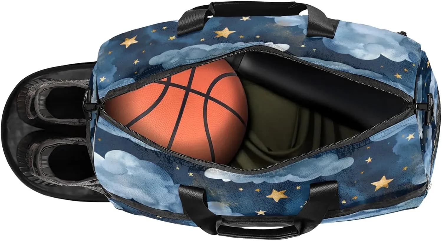 Gym Bag for Women Men Watercolor Blue Clouds Travel Duffle Bag with Shoe Compartment Waterproof Sports Tote Bags Large Overnight Weekender Bags for Travel Swimming Gym Yoga Dance