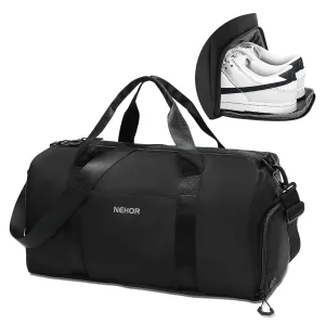 Gym Bag for Women Men,Small WeekenderTravel Duffle Bag with Shoes Compartment & Wet Pocket,Water Resistant Sports Bag for Travel, Gym, Swimming, Yoga, Black