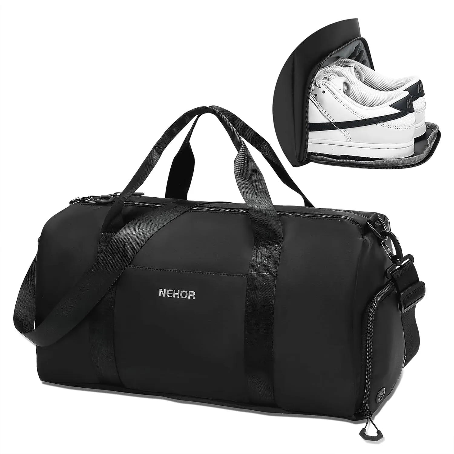 Gym Bag for Women Men,Small WeekenderTravel Duffle Bag with Shoes Compartment & Wet Pocket,Water Resistant Sports Bag for Travel, Gym, Swimming, Yoga, Black
