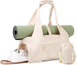 Gym Bag for Women, Yoga Mat Bag with Shoe Compartment and Wet Pocket, Sport Yoga Gym Bag with Yoga Strap, Carryall Yoga Tote Bag