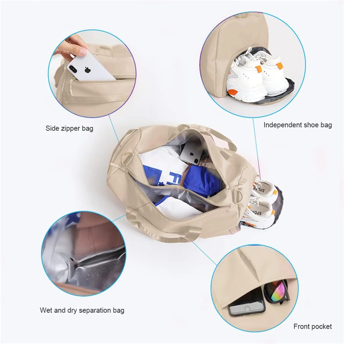 Gym Bag Wet and Dry Sport Bags with Shoe Compartment Travel Bag Waterproof Cute Gym Bag for Women and Men Training Tote Yoga Bag(Beige)