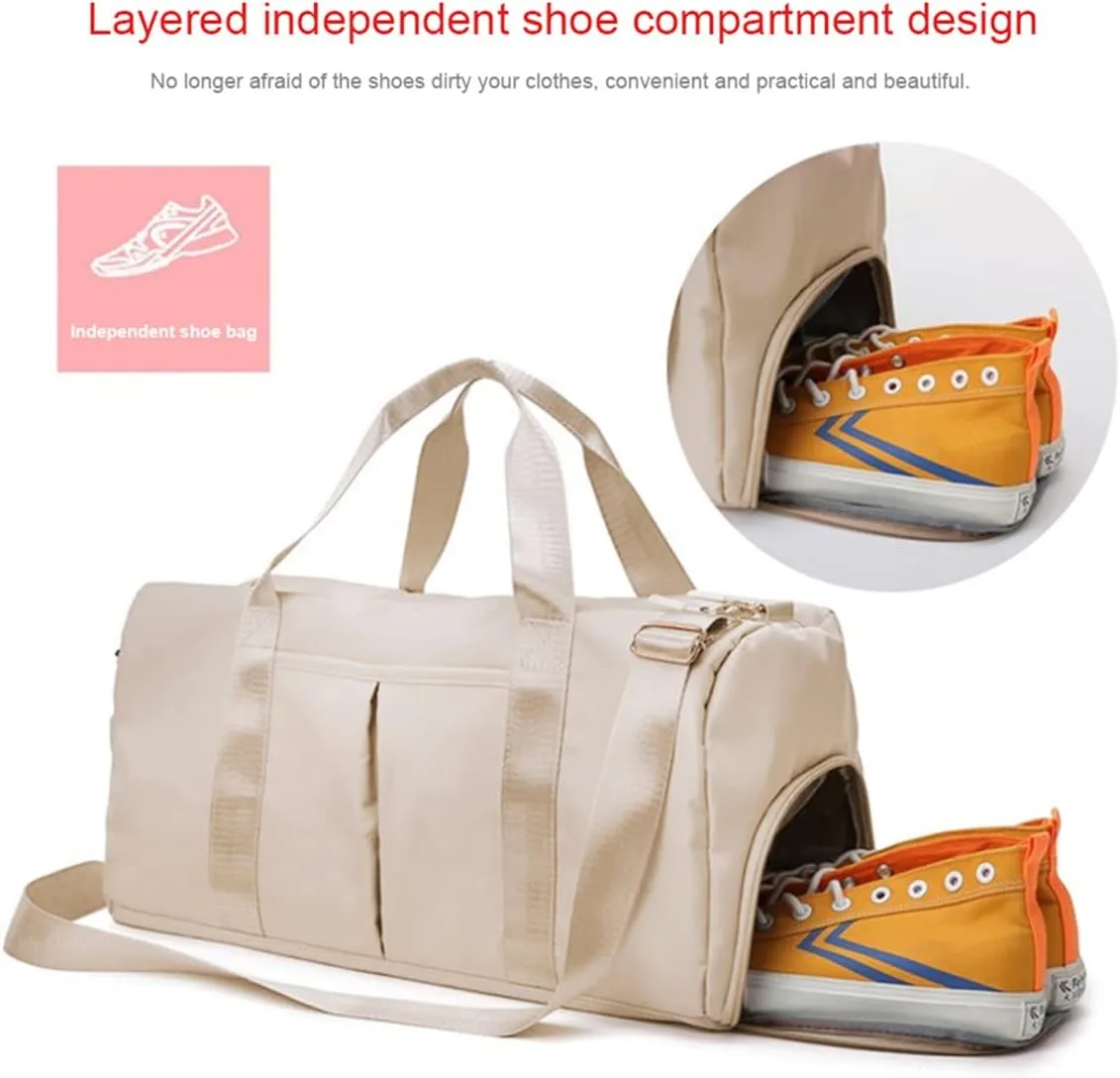 Gym Bag Wet and Dry Sport Bags with Shoe Compartment Travel Bag Waterproof Cute Gym Bag for Women and Men Training Tote Yoga Bag(Beige)