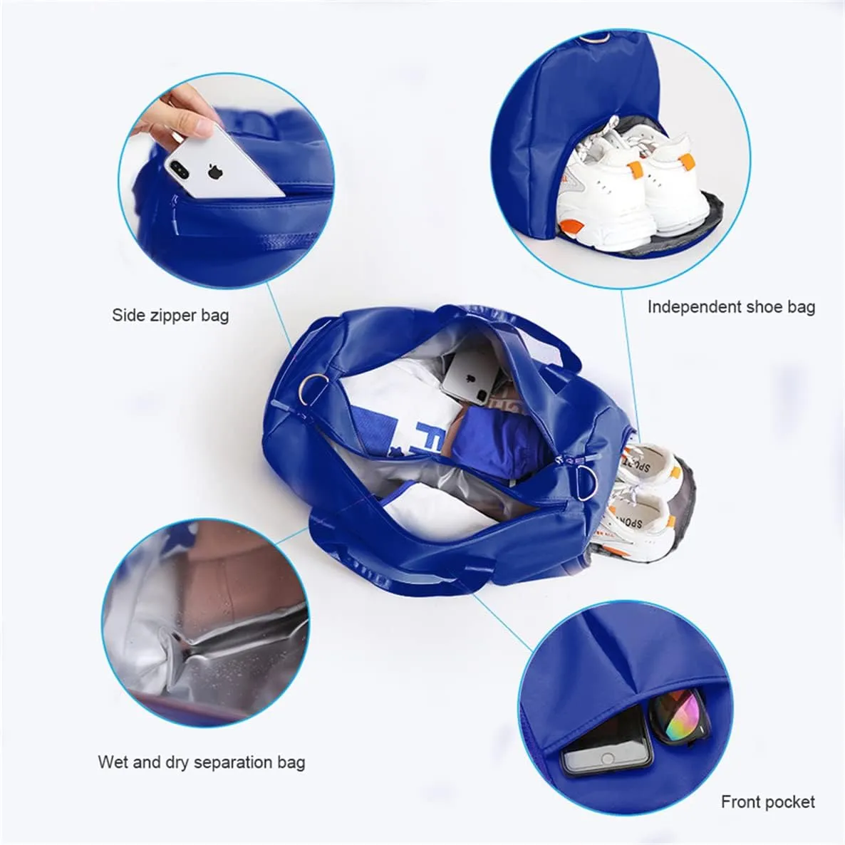 Gym Bag Wet and Dry Sport Bags with Shoe Compartment Travel Bag Waterproof Cute Gym Bag for Women and Men Training Tote Yoga Bag(Blue)