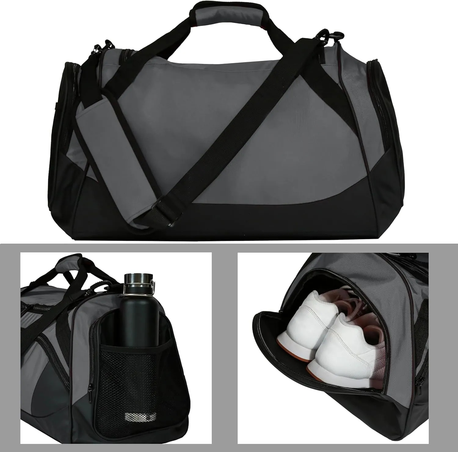 Gym Bag with Shoe Compartment for Men and Women -Durable, Water-Resistant Sports Duffel for Fitness, Travel, and More (Gray)