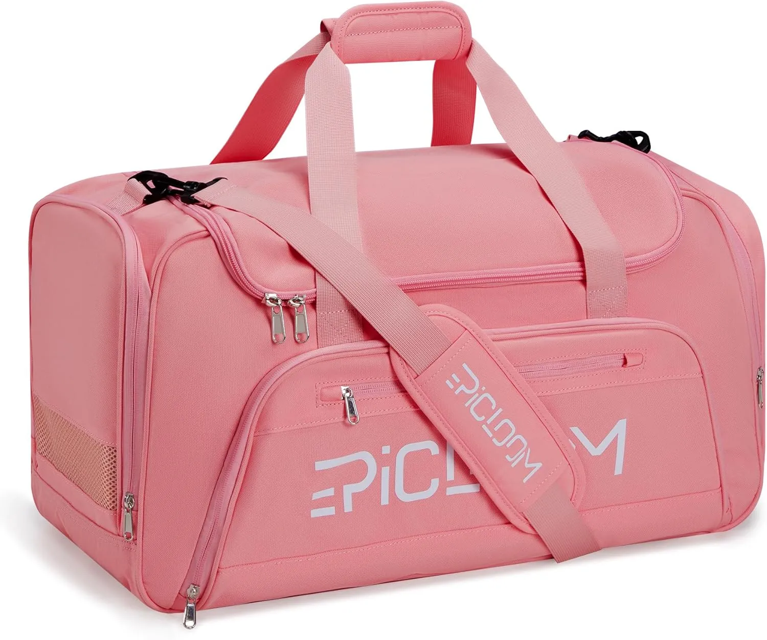 Gym Bag with Shoes Compartment, Travel Duffel with Wet Pocket for Men Women, Weekender Overnight Carry On Sports Duffle Pink 26L