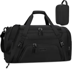 Gym Duffle Bag for Women Men 55L Waterproof Sports Bags Travel Duffel Bags with Shoe Compartment,Wet Pocket Large Weekender Overnight Bag with Toiletry Bag,Black