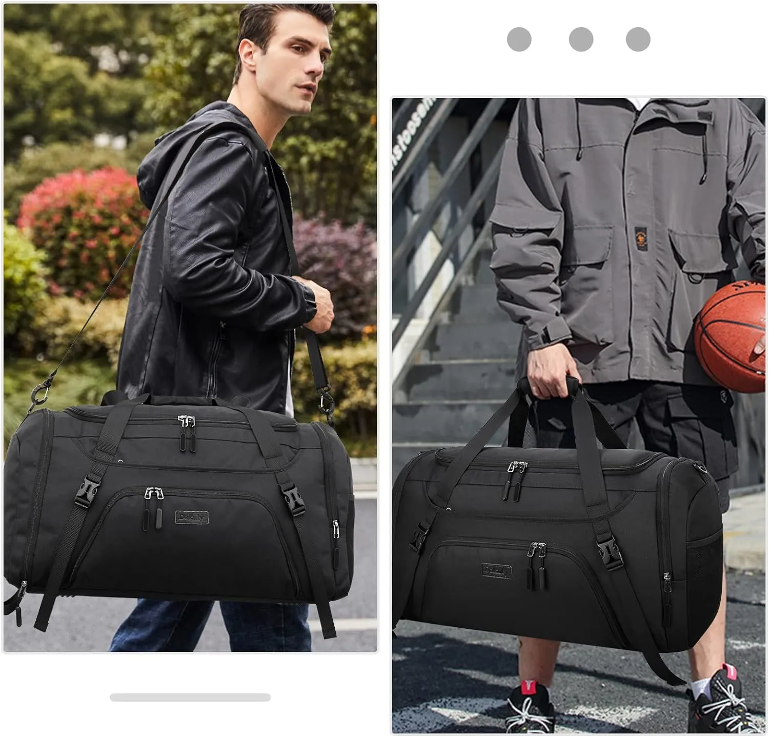Gym Duffle Bag for Women Men 55L Waterproof Sports Bags Travel Duffel Bags with Shoe Compartment,Wet Pocket Large Weekender Overnight Bag with Toiletry Bag,Black