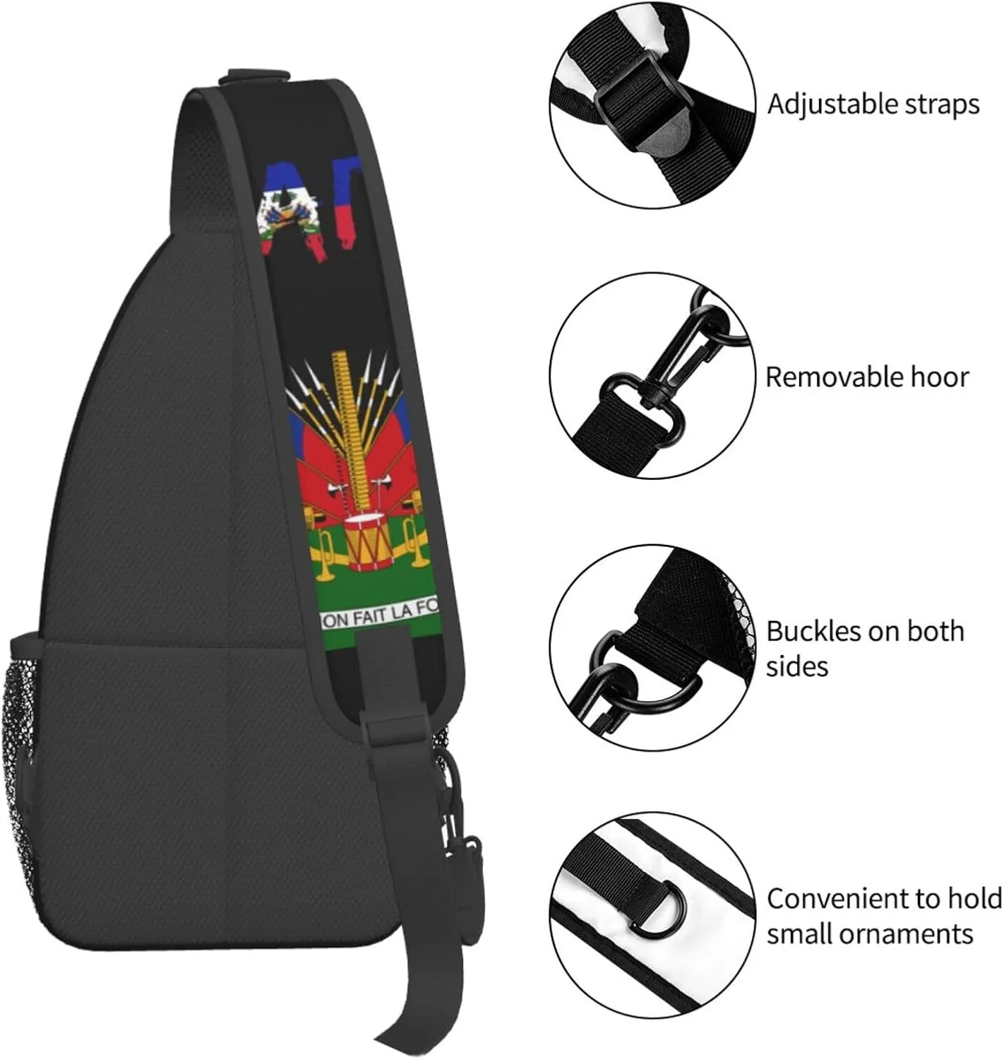 Haiti Crossbody Bag Haitian Shoulder Bag Backpack Haiti Flag Sling Bag Chest Casual Daypack Bag