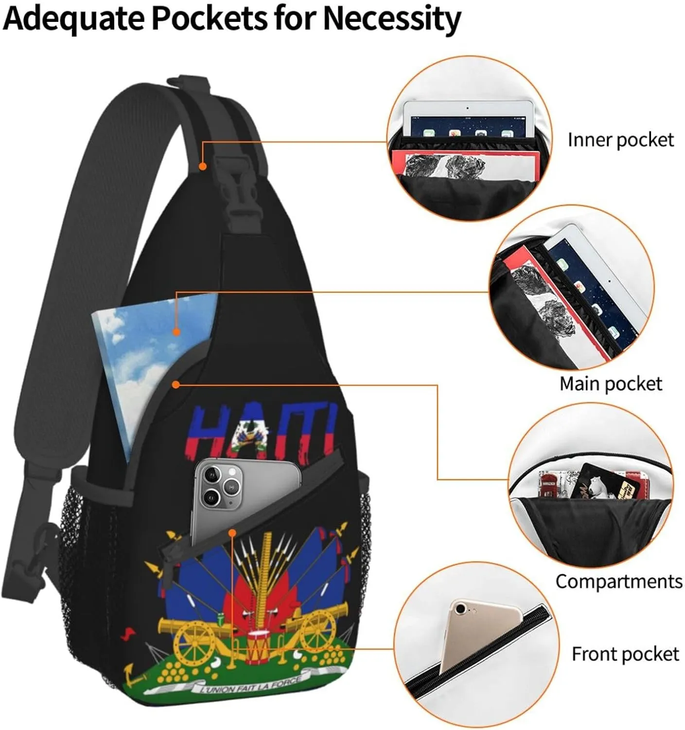 Haiti Crossbody Bag Haitian Shoulder Bag Backpack Haiti Flag Sling Bag Chest Casual Daypack Bag