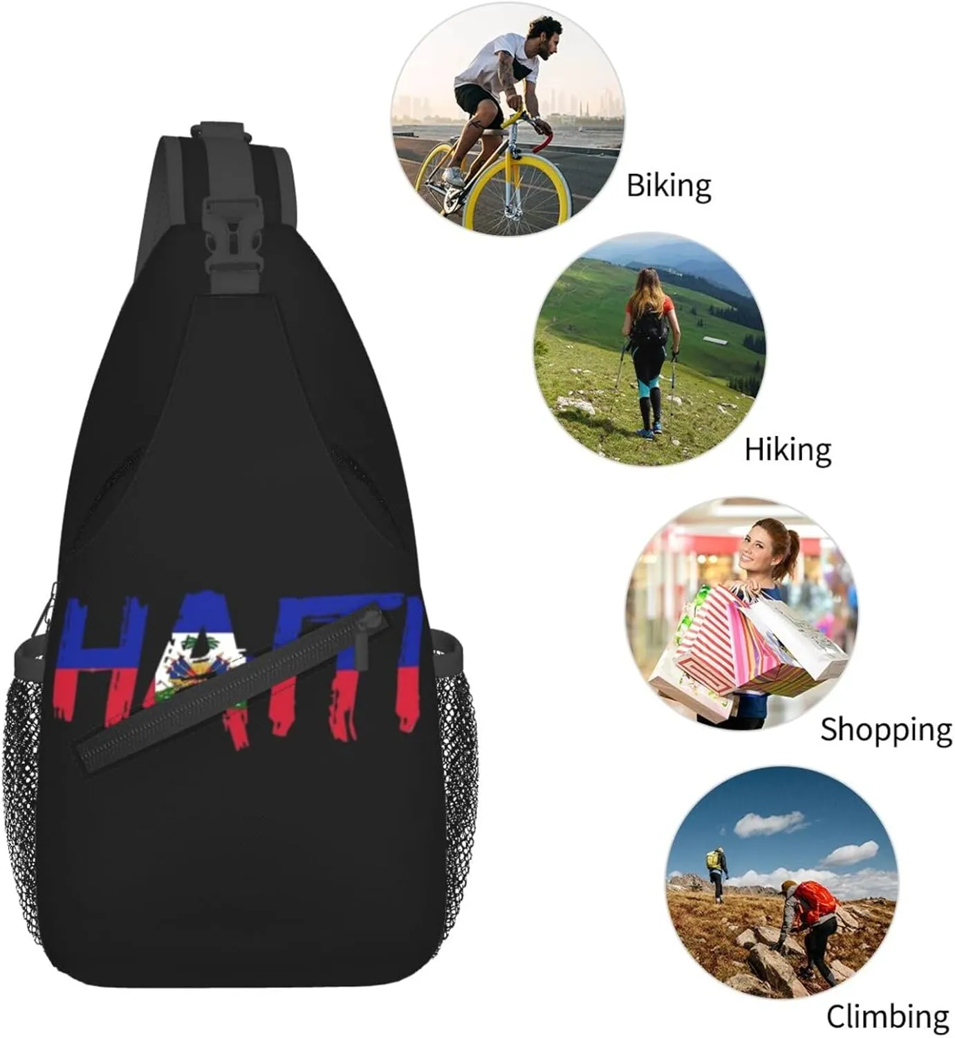 Haiti Crossbody Bag Israel Flag Shoulder Bag Backpack Haitian Sling Bag Haiti Haitian Flag Chest Casual Daypack Bag