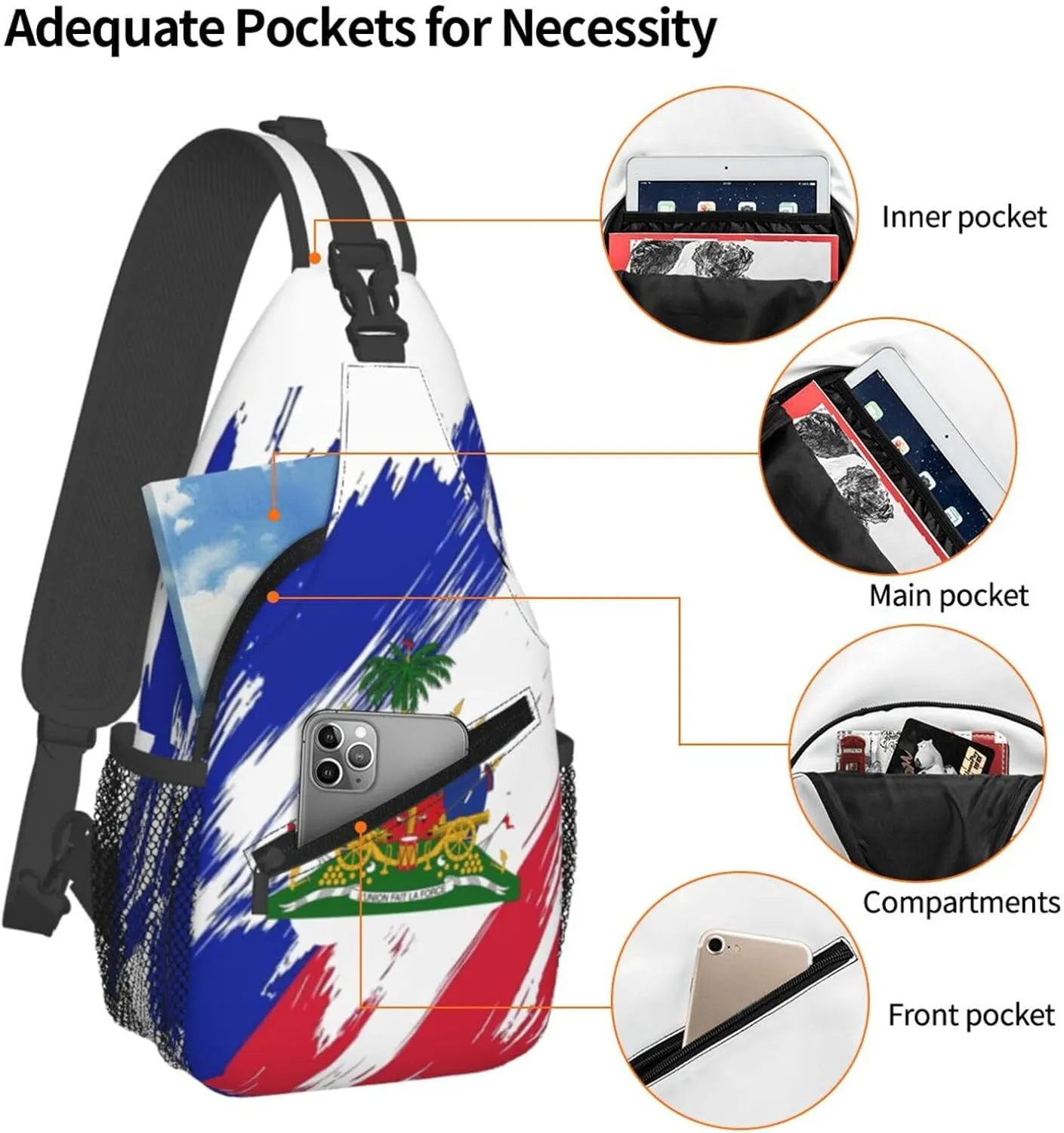Haiti Crossbody Bag Israel Flag Shoulder Bag Backpack Haitian Sling Bag Haiti Haitian Flag Chest Casual Daypack Bag