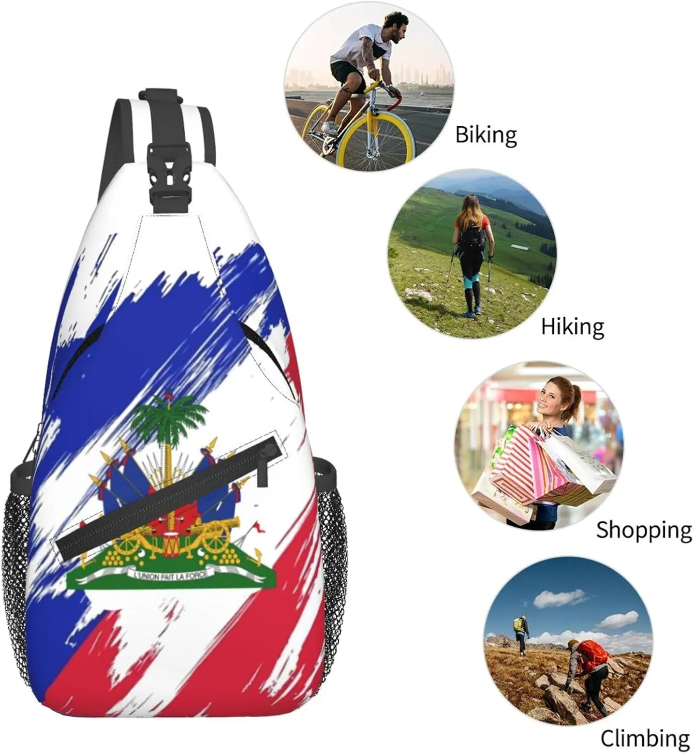 Haiti Crossbody Bag Israel Flag Shoulder Bag Backpack Haitian Sling Bag Haiti Haitian Flag Chest Casual Daypack Bag