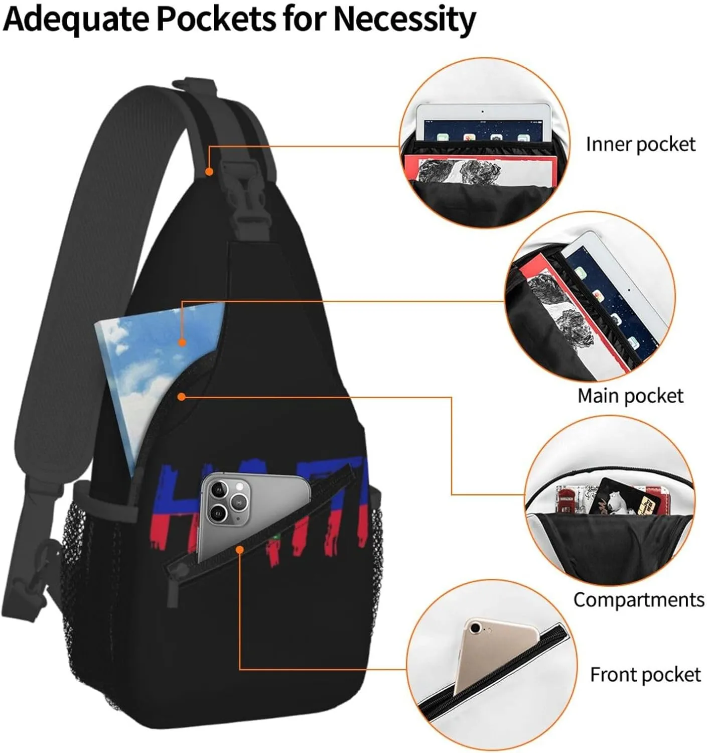 Haiti Crossbody Bag Israel Flag Shoulder Bag Backpack Haitian Sling Bag Haiti Haitian Flag Chest Casual Daypack Bag