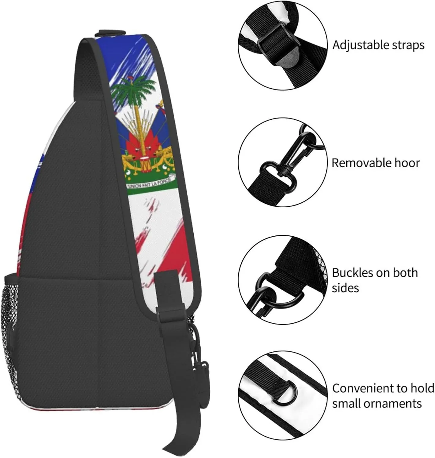 Haiti Crossbody Bag Israel Flag Shoulder Bag Backpack Haitian Sling Bag Haiti Haitian Flag Chest Casual Daypack Bag
