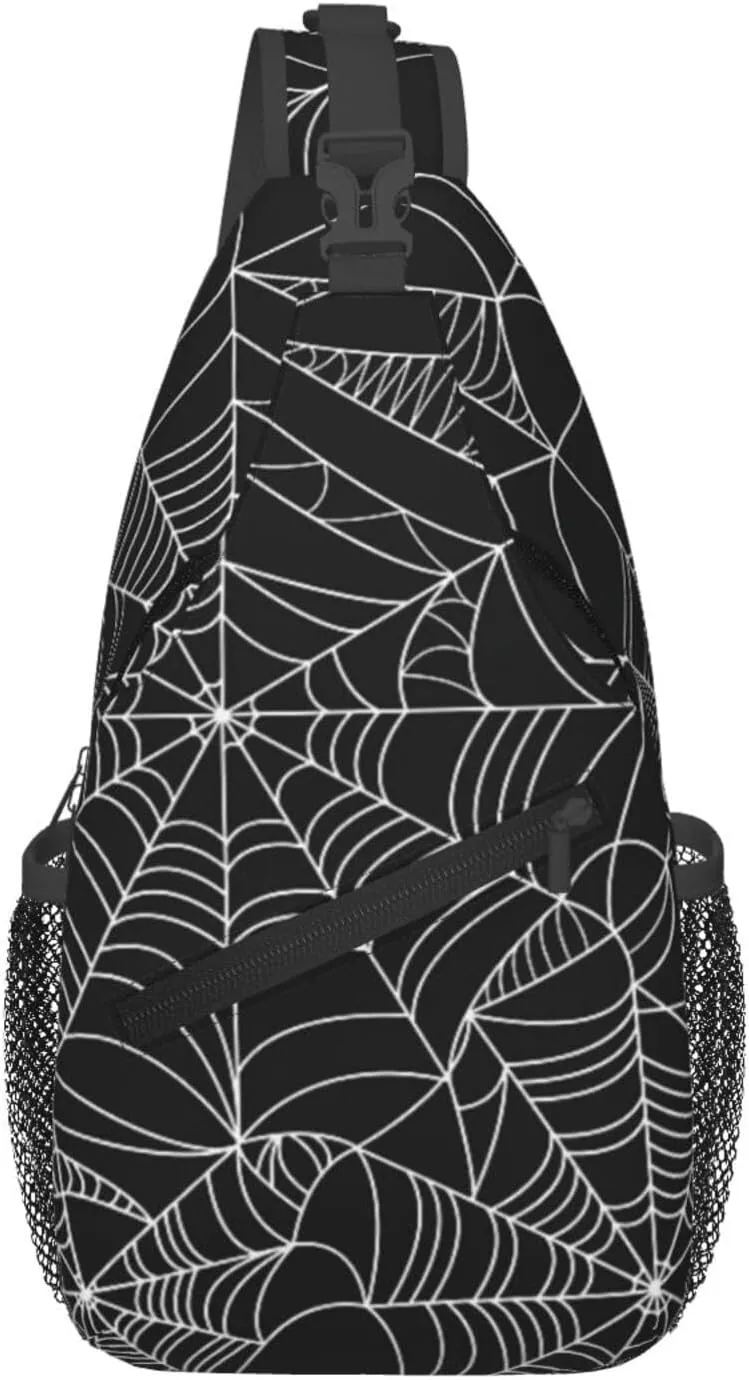Halloween White Spider Web Men'S Chest Bag Sling Backpack Crossbody Shoulder Bag Travel Hiking Daypack