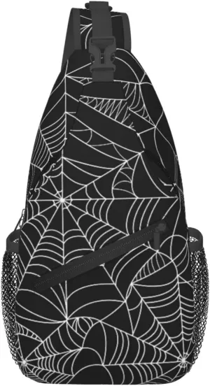 Halloween White Spider Web Men'S Chest Bag Sling Backpack Crossbody Shoulder Bag Travel Hiking Daypack
