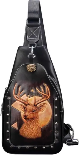 Hand-carved Shoulder Bag Sling Crossbody Backpack Shoulder Bag For Men Crossbody Bag Men Leather Sling Backpack