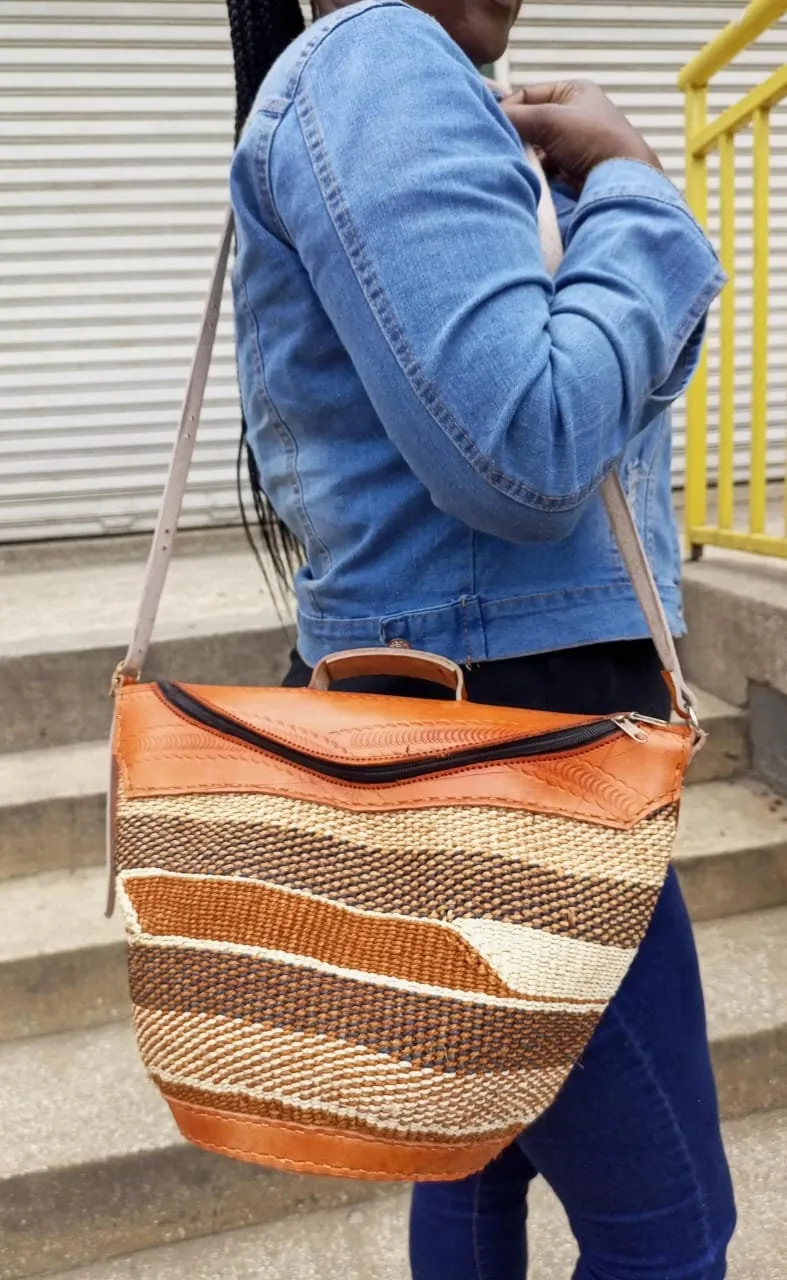 Handmade Woven Sisal Sling Bag - Boho Eco-Friendly Crossbody Bag | Sustainable Natural Fiber Purse | African Artisan Handcrafted Bag