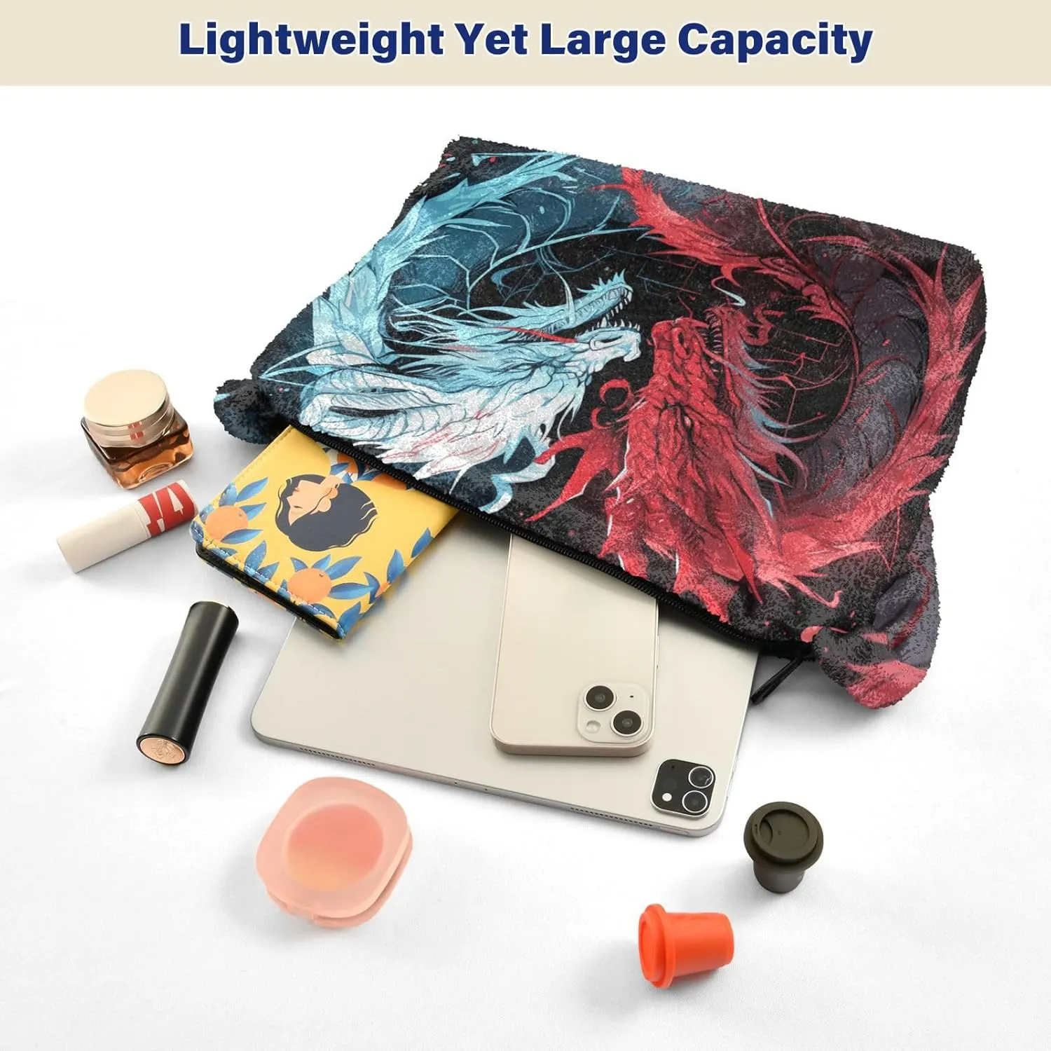 Handsome Dragon with Red and Blue Plush Bag, Book Totes for Women, Autumn Handbags