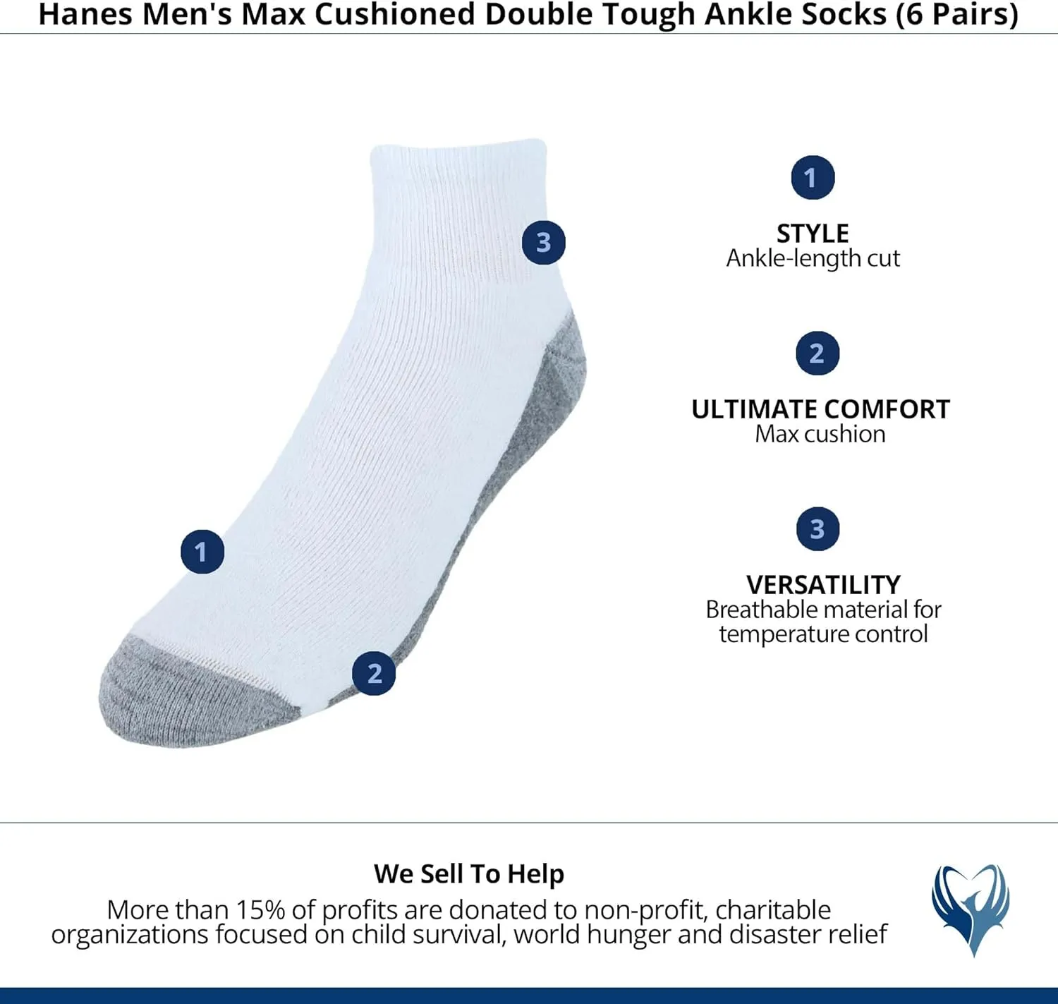 Hanes Men's Max Cushioned Ankle Socks, Multipacks