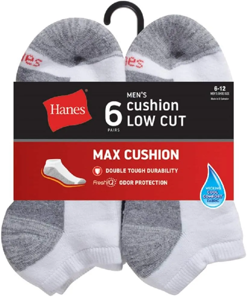 Hanes Men's Socks, Max Cushioned Low Cut Socks, 6 and 8-Pack