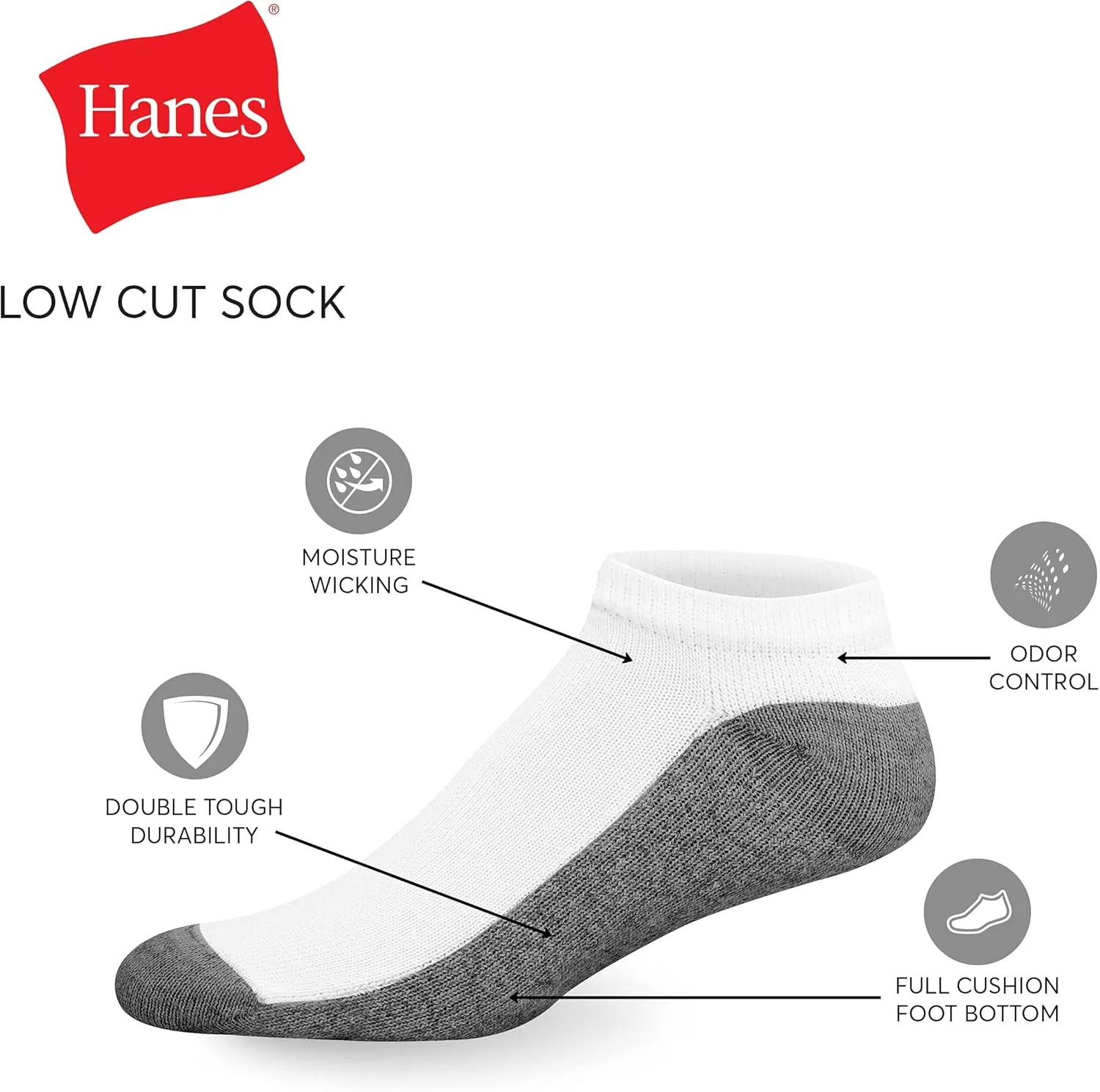 Hanes Men's Socks, Max Cushioned Low Cut Socks, 6 and 8-Pack