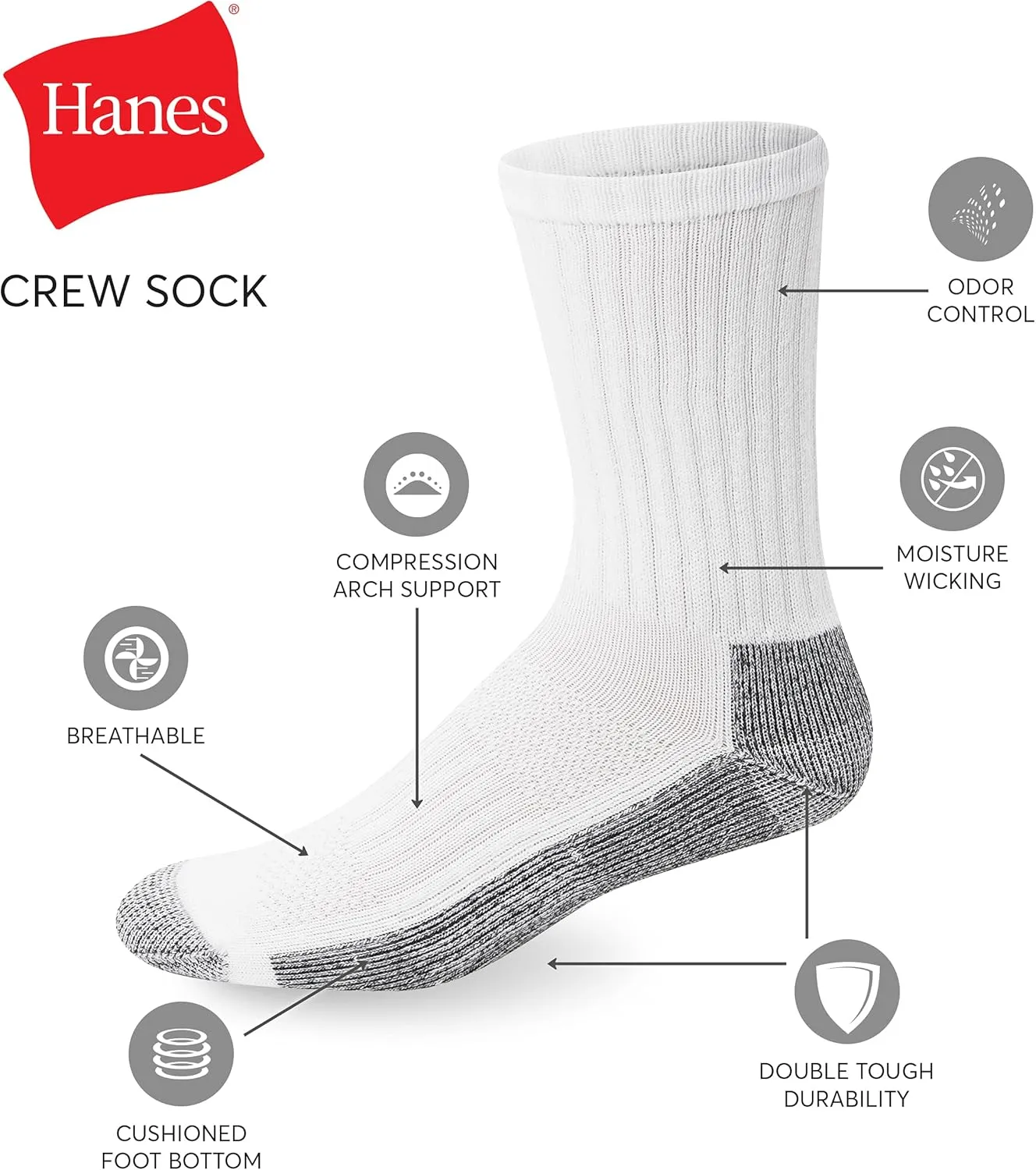 Hanes Men's Work Socks, 6-Pack