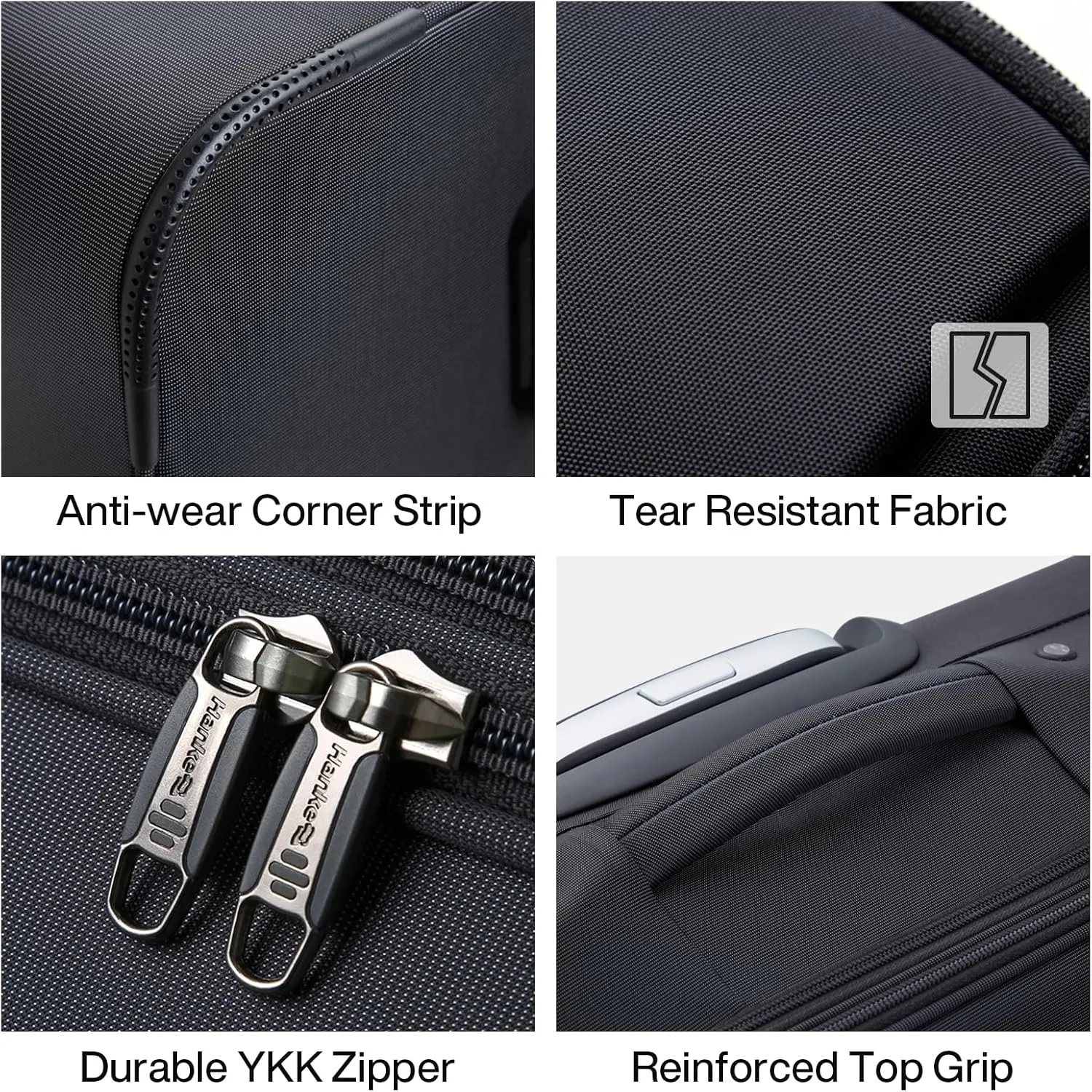 Hanke 16 Inch Underseat Carry On Luggage with Spinner Wheels Airline Approved, Small Rolling Suitcase Softside Underseater Lightweight TSA Travel Roller Suitcase Carry-On Bag(Black)