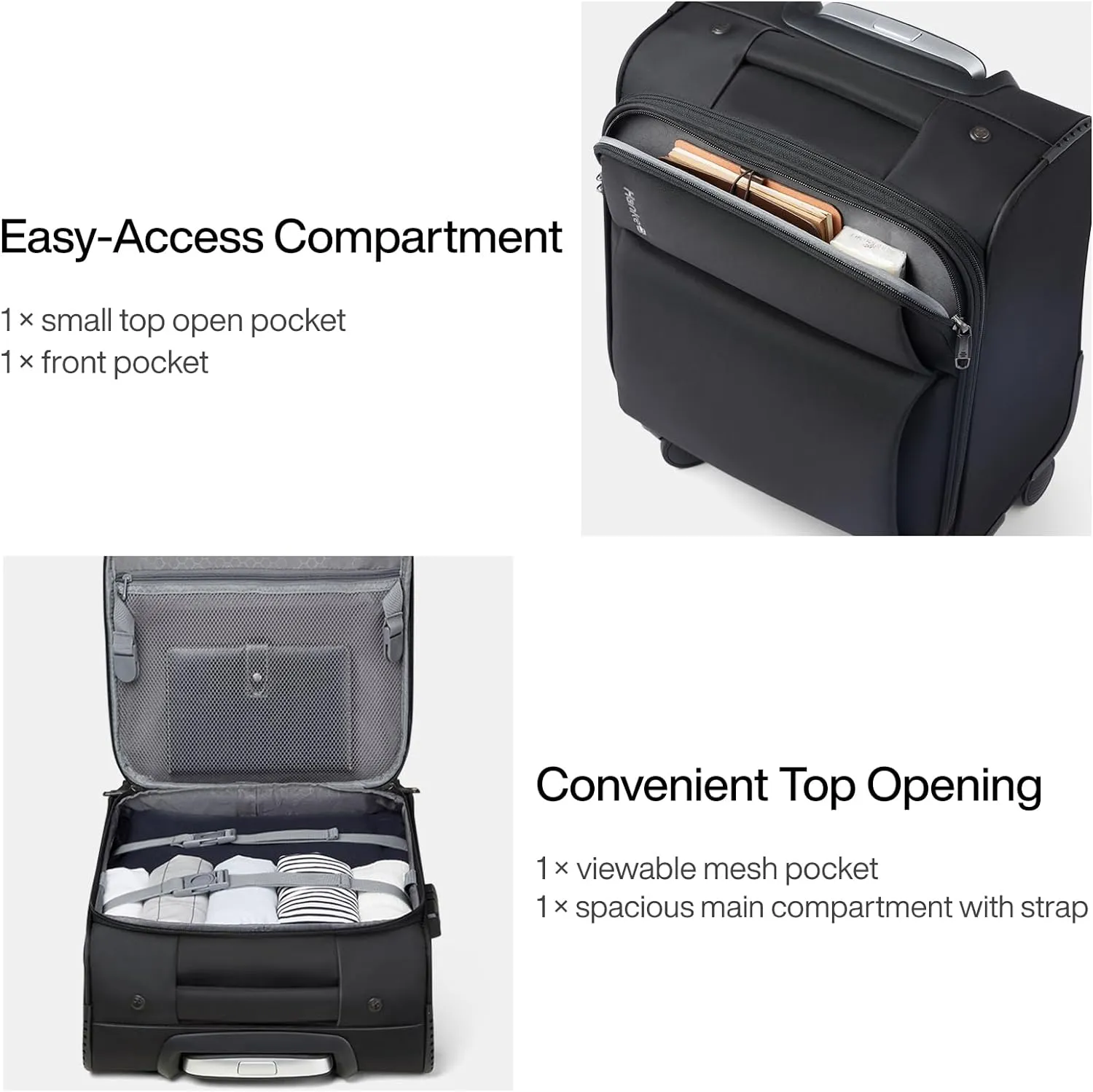 Hanke 16 Inch Underseat Carry On Luggage with Spinner Wheels Airline Approved, Small Rolling Suitcase Softside Underseater Lightweight TSA Travel Roller Suitcase Carry-On Bag(Black)