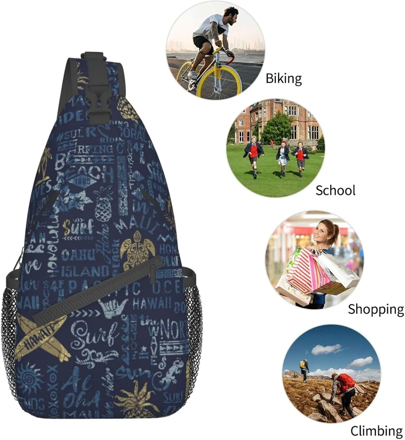 Hawaii Crossbody Bag Beach Shoulder Bag Backpack Hawaiian Sling Bag Chest Casual Daypack Bag for Hawaii