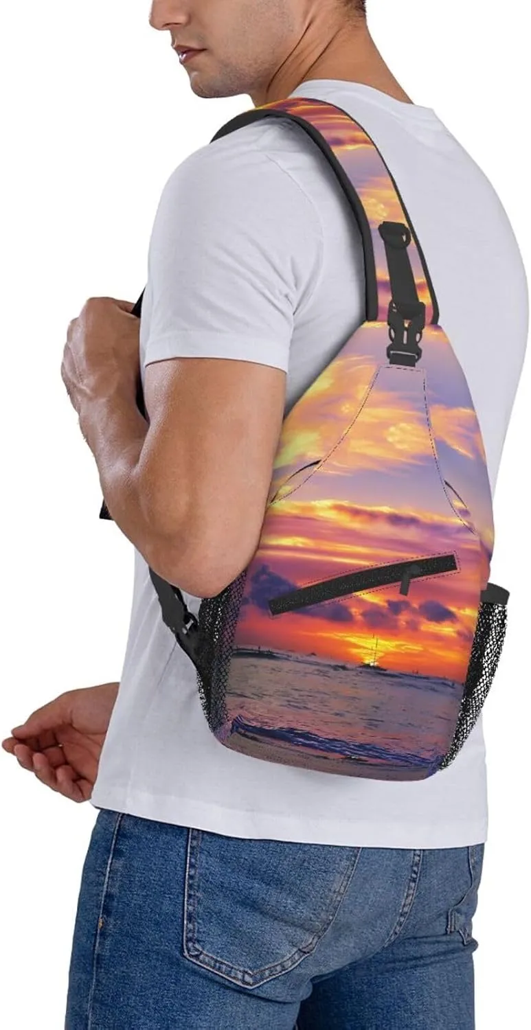 Hawaiian Sunset Chest Sling Bag Crossbody Shoulder Backpack Bag Gym Cycling Travel Hiking Daypack Cross Bag