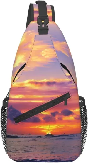 Hawaiian Sunset Chest Sling Bag Crossbody Shoulder Backpack Bag Gym Cycling Travel Hiking Daypack Cross Bag