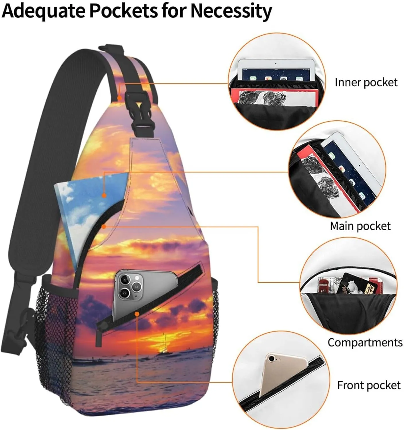 Hawaiian Sunset Chest Sling Bag Crossbody Shoulder Backpack Bag Gym Cycling Travel Hiking Daypack Cross Bag
