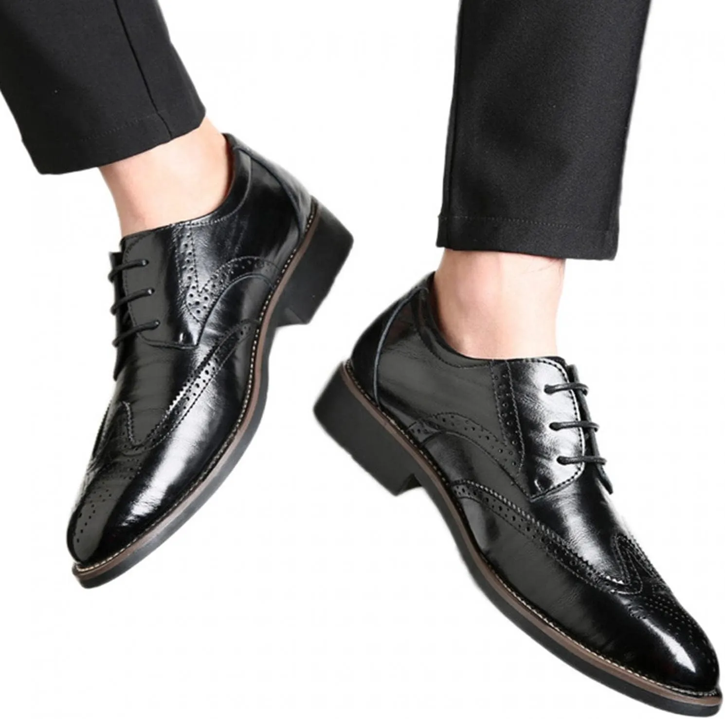 Hbeylia Mens Tuxedo Shoes Patent Leather Lace Up Formal Business Oxford Dress Shoes Classic Fashion Closed Pointed Toe Leather Tuxedo Oxford Wingtip Dress Shoes For Men Business Office Work Wedding