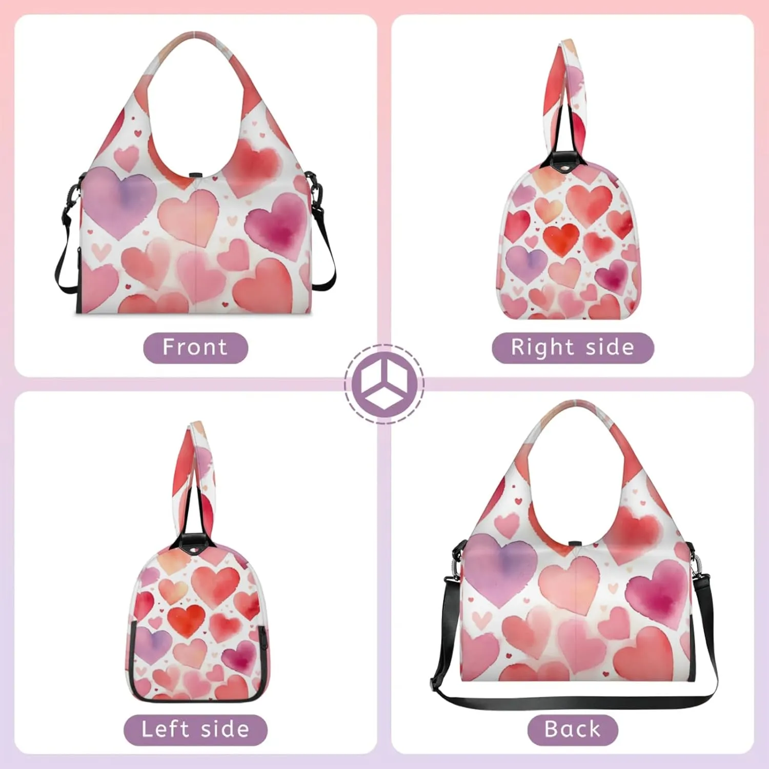 Heart Pattern Gym Bag Yoga Mat Tote for Women with Shoes Compartment Lightweight Duffle Travel Carrier Wet Dry Storage Pockets Adjustable Pilates Mats Shoulder Bags for Sport Swim