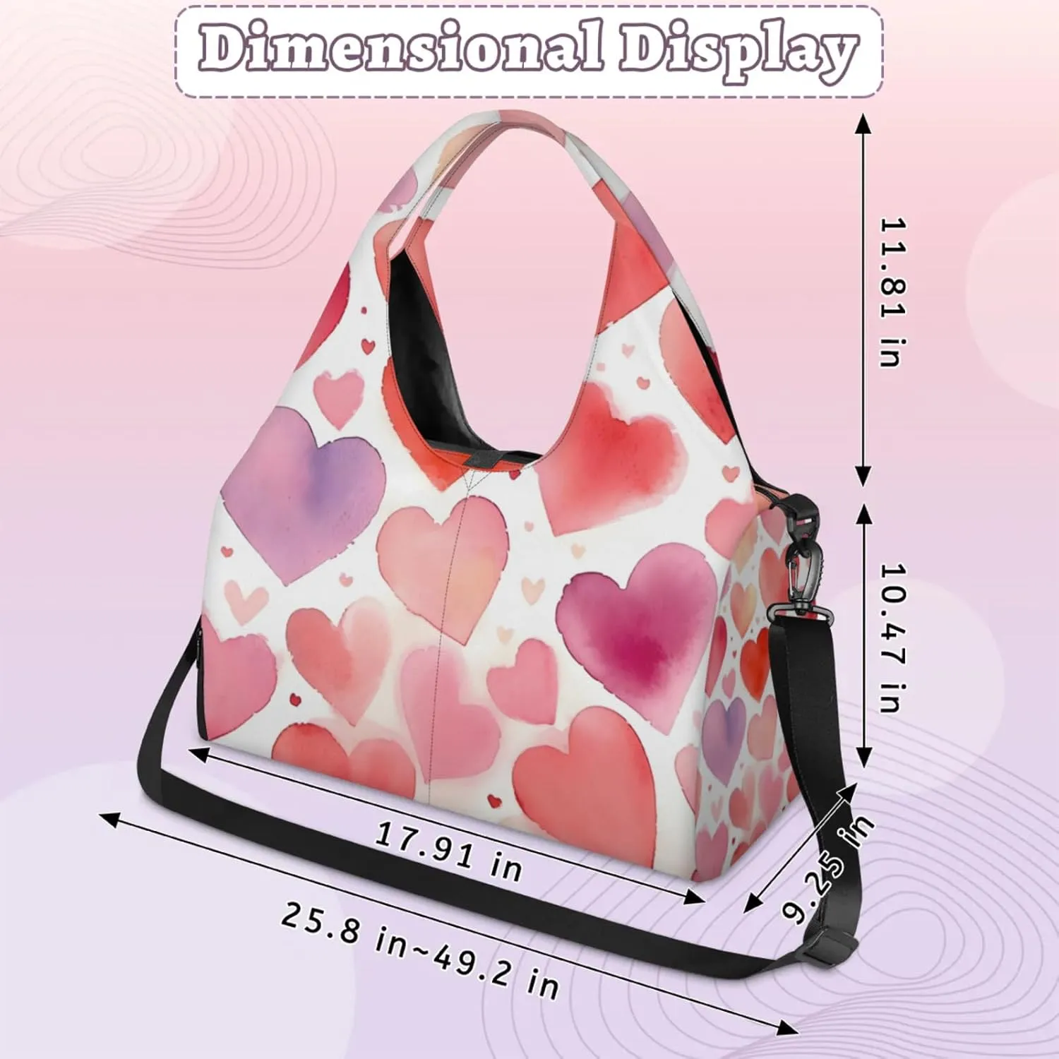 Heart Pattern Gym Bag Yoga Mat Tote for Women with Shoes Compartment Lightweight Duffle Travel Carrier Wet Dry Storage Pockets Adjustable Pilates Mats Shoulder Bags for Sport Swim