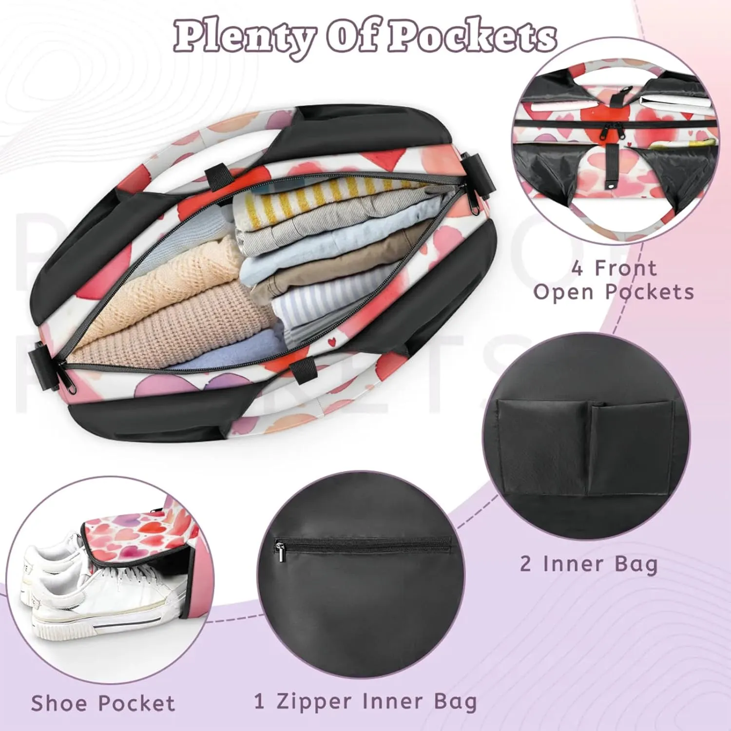 Heart Pattern Gym Bag Yoga Mat Tote for Women with Shoes Compartment Lightweight Duffle Travel Carrier Wet Dry Storage Pockets Adjustable Pilates Mats Shoulder Bags for Sport Swim