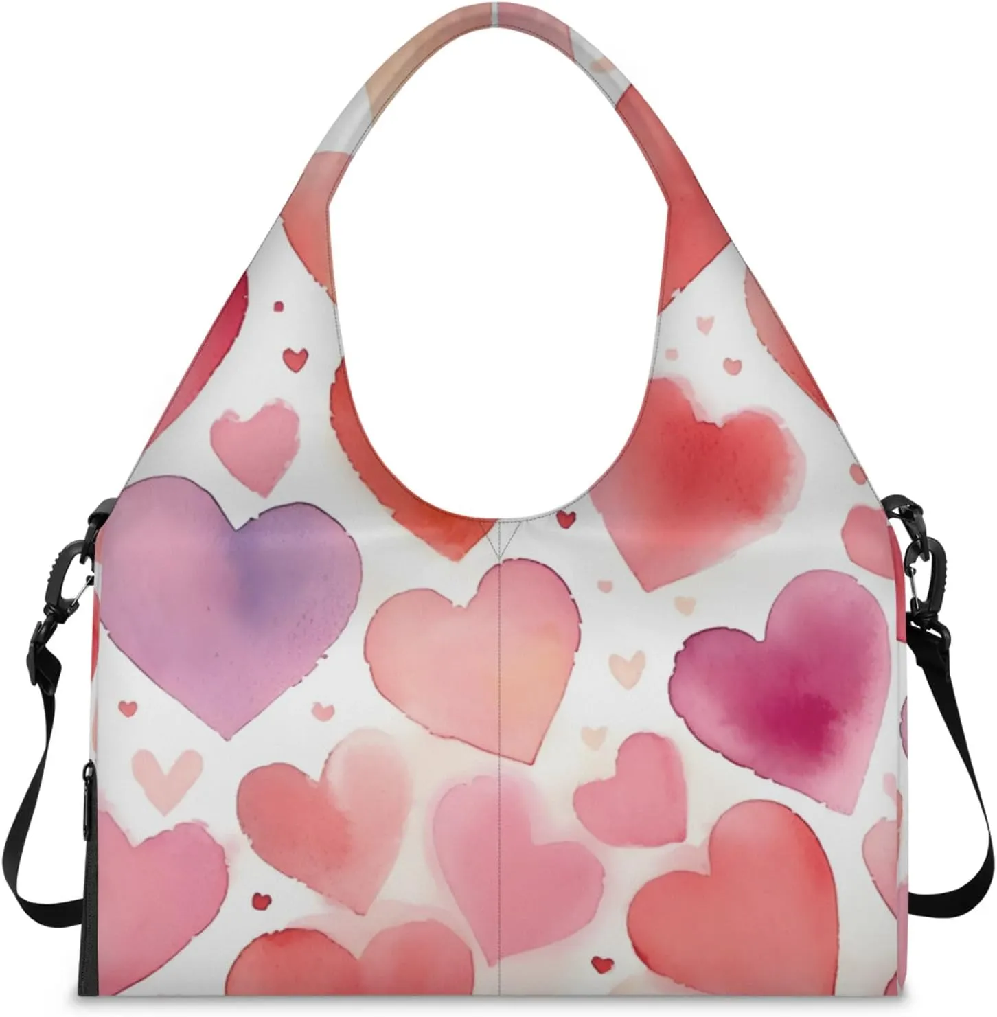 Heart Pattern Gym Bag Yoga Mat Tote for Women with Shoes Compartment Lightweight Duffle Travel Carrier Wet Dry Storage Pockets Adjustable Pilates Mats Shoulder Bags for Sport Swim