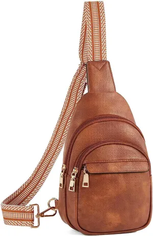 Hebetag Leather Sling Bag Casual Crossbody Daypack for Women Lady Outdoor Travel Camping Hiking Fishing Shoulder Chest Pack