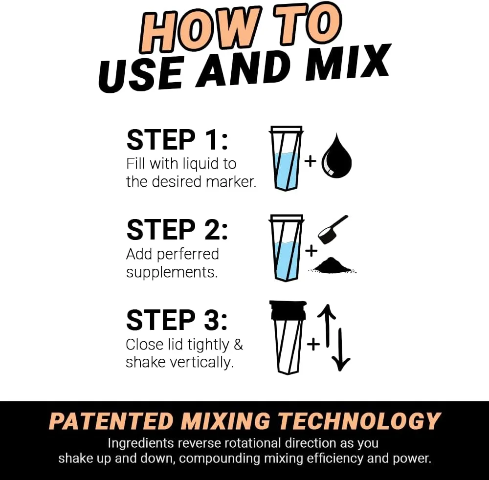 HELIMIX 1.5 Vortex Blender Shaker Bottle Holds Upto 20oz | No Blending Ball or Whisk | USA Made | Portable Pre Workout Whey Protein Drink Shaker Cup | Mixes Cocktails Smoothies Shakes | Top Rack Safe